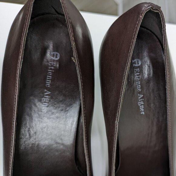 Etienne Aigner Leather Square Toe Buckle Pumps - Picture 6 of 11